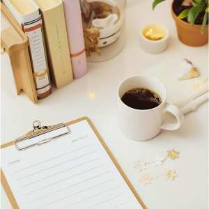 5 Easy PTA Events 2 desk, coffee, checklist and books