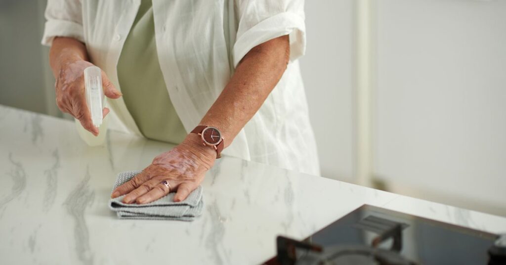 5 Things I Reset Every Night for a Calm Morning: Night time routine for working moms 2 wiping the counter