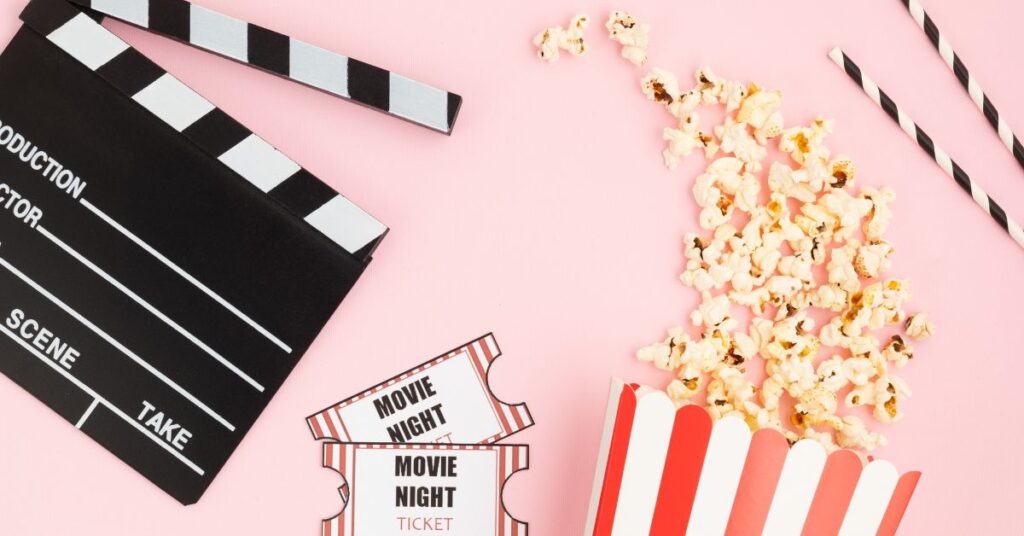 PTA Movie Night Planning Timeline (Stress-Free & Simple) 2 movie popcorn, movie tickets, movie night fundraising event